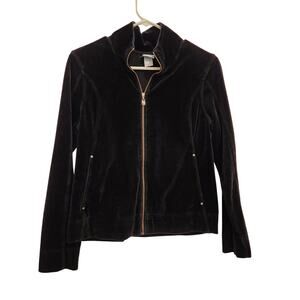 Norsport Black Long Sleeve Mock Neck Zip Front Velour Basic Jacket Y2K Medium